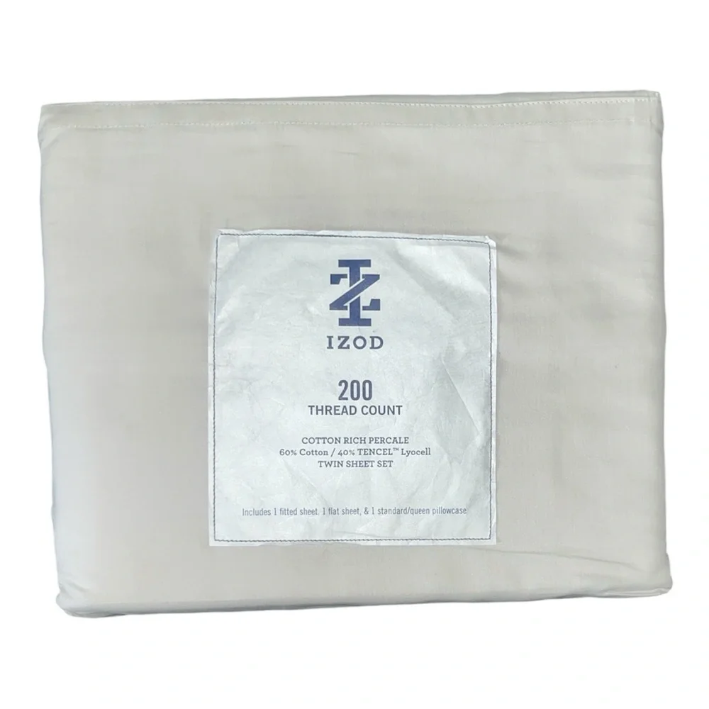 IZOD Cream Cotton-Rich Percale Sheet Set